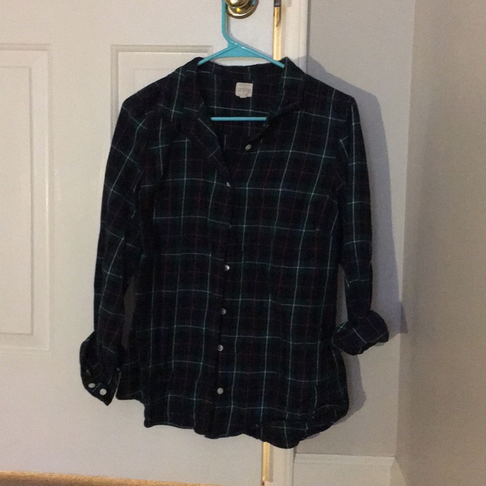 J Crew multi-colored fitted flannel blouse